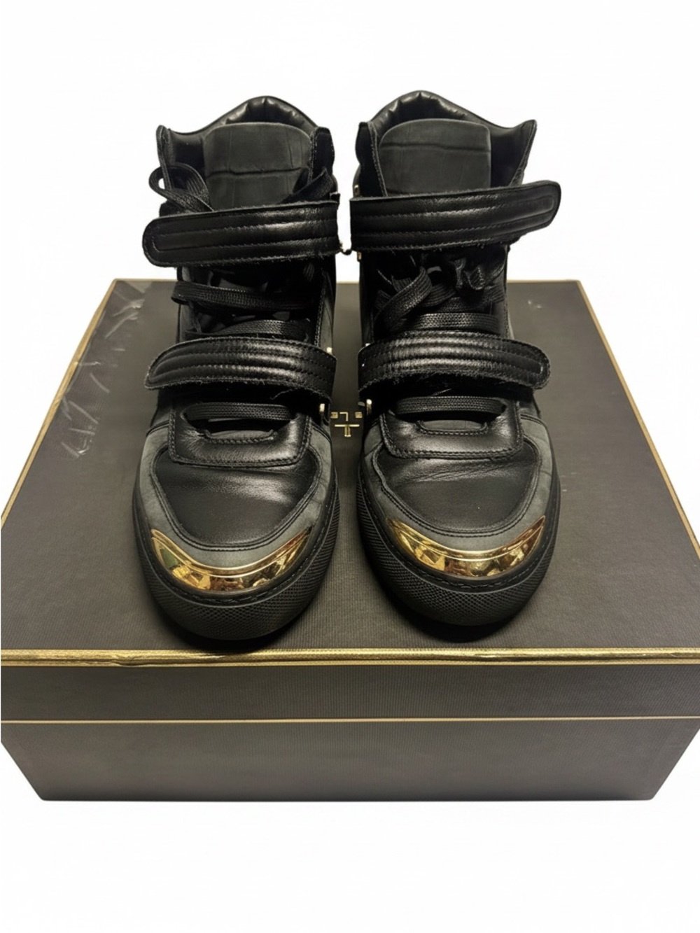Black High-Top Sneakers with Gold Accent